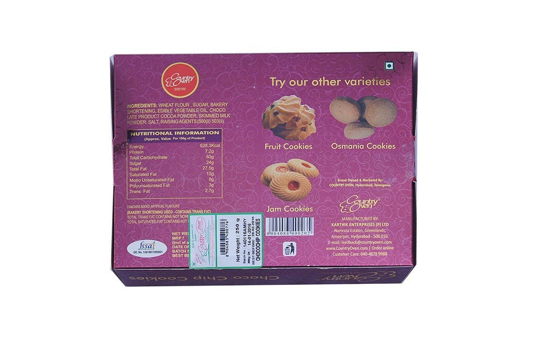 Country Oven Choco Chip Cookies    Box  250 grams